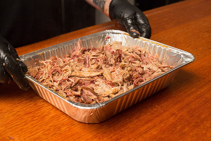 pulled pork in a foil tray