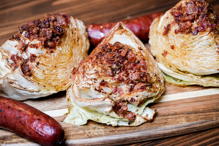 cooked smoked cabbage on a wooden board 