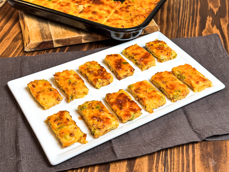 sliced jalapeno cheese squares plated
