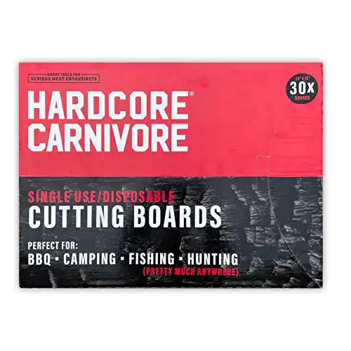 Hardcore Carnivore Disposable Cutting Boards - Pack of 30-24"x18" Large Size - Perfect for BBQ, Camping, Fishing, Hunting