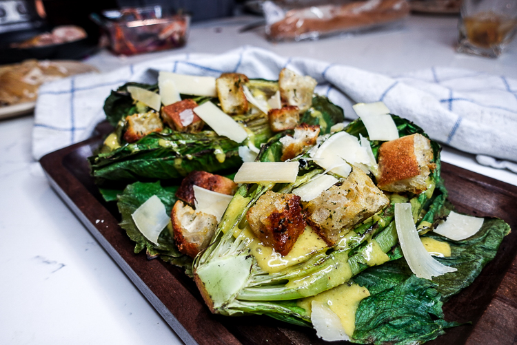 grilled caesar salad plated