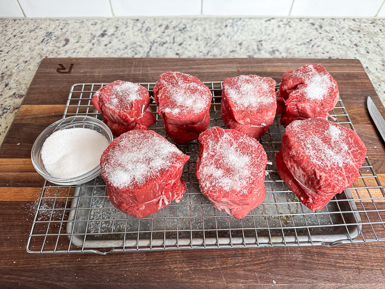 filets covered in salt for dry brining