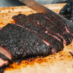 smoked costco brisket being sliced