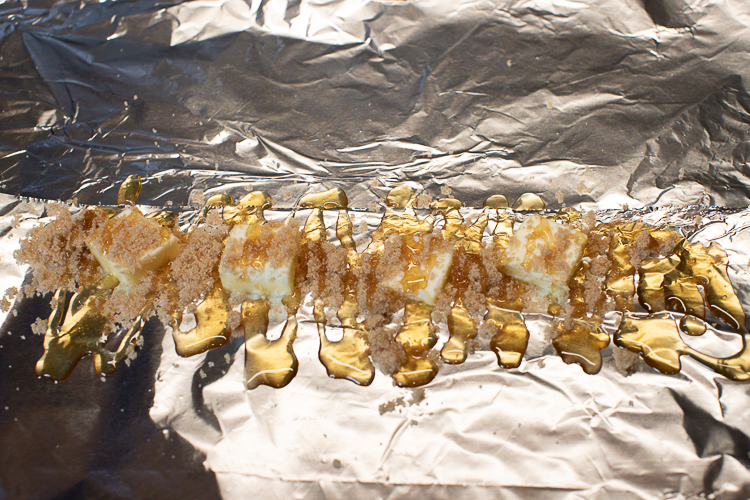 foil with butter, honey and brown sugar