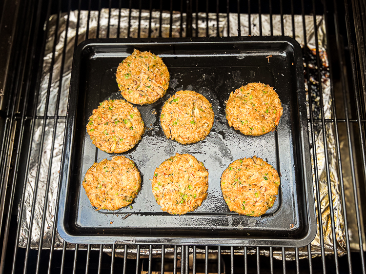  smoked crab cakes in the smoker