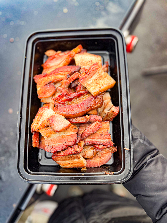 seared pork belly in a tin