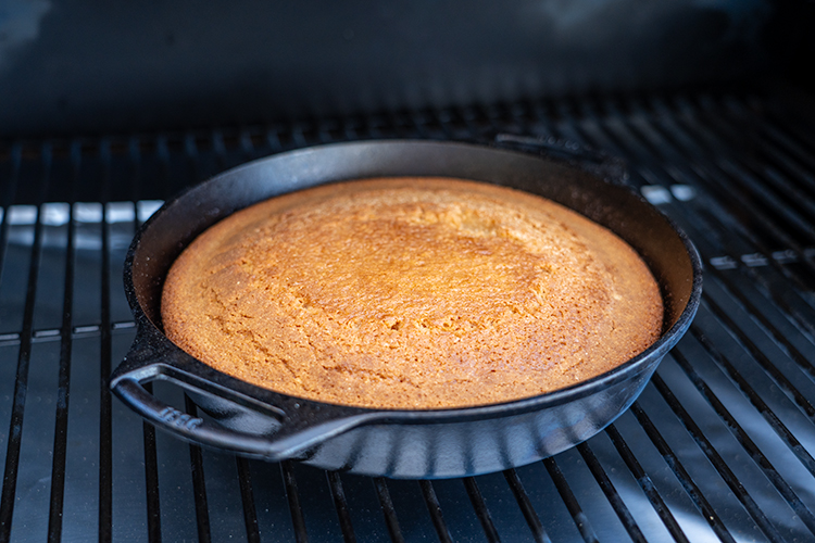 cooked cornbread in the smoker