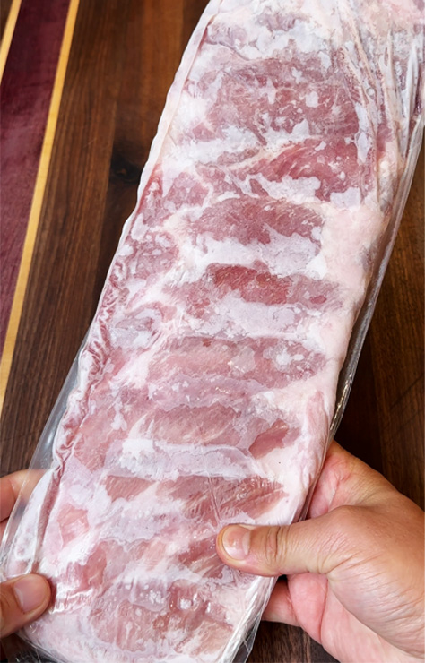 rack of frozen pork ribs