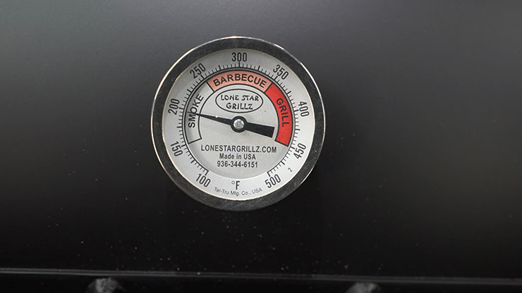 Temperature gauge on the offset smoker